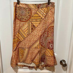 Banana Republic 100% Silk Copper & Saffron Flounced Skirt, Size 6 (NWOT)